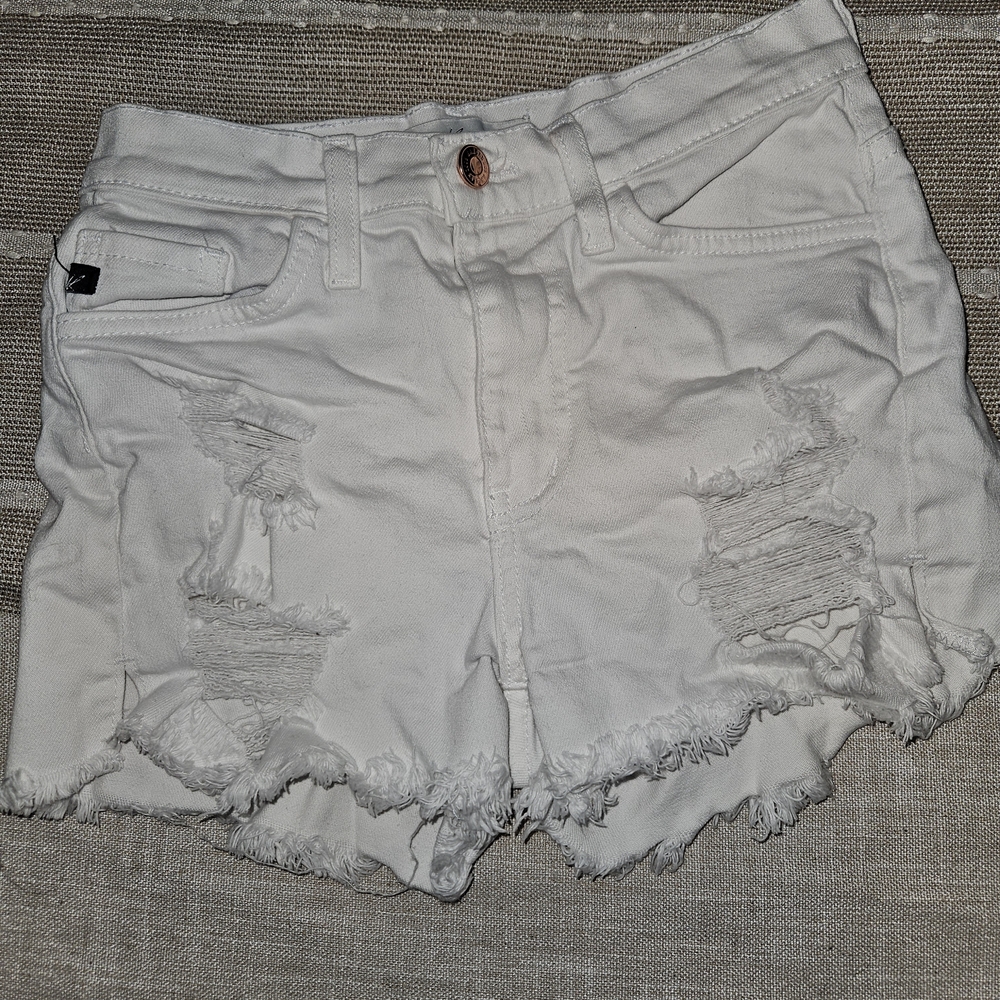 KanCan White Distressed Jean Shorts